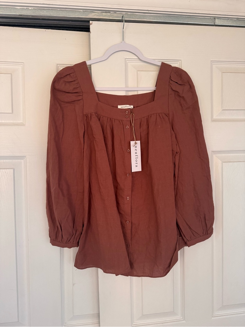 Anewflora Rust Square-Neck Button Front Blouse